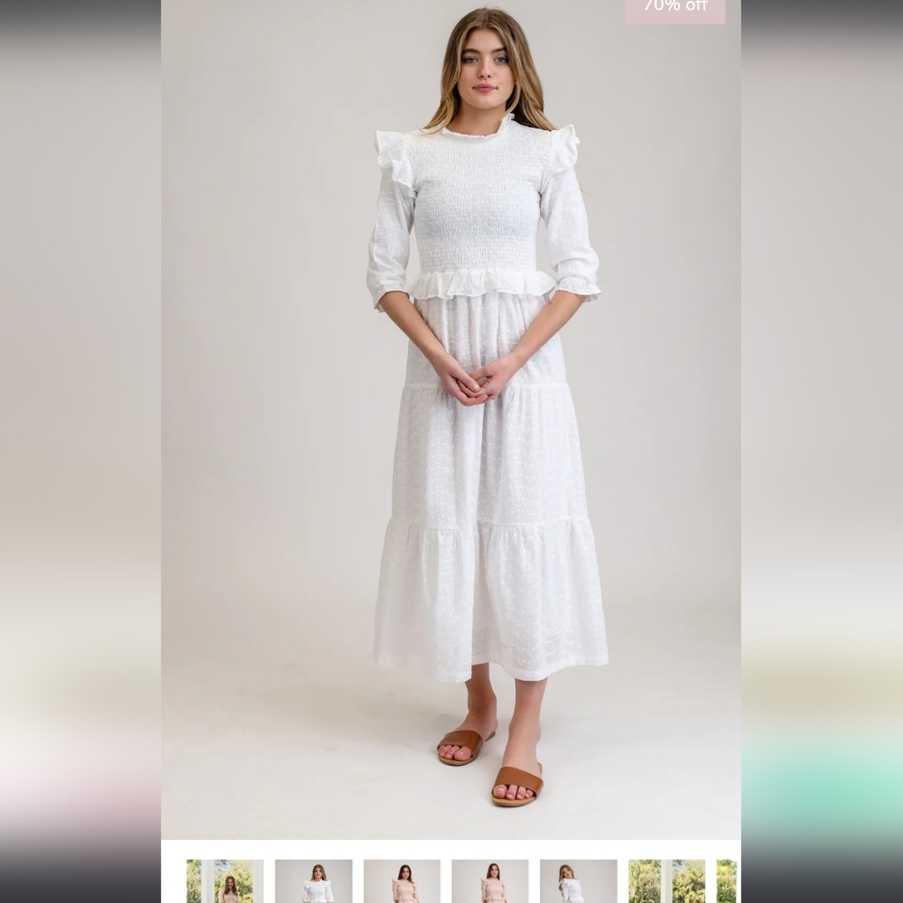 Udel white eyelet smocked cotton dress